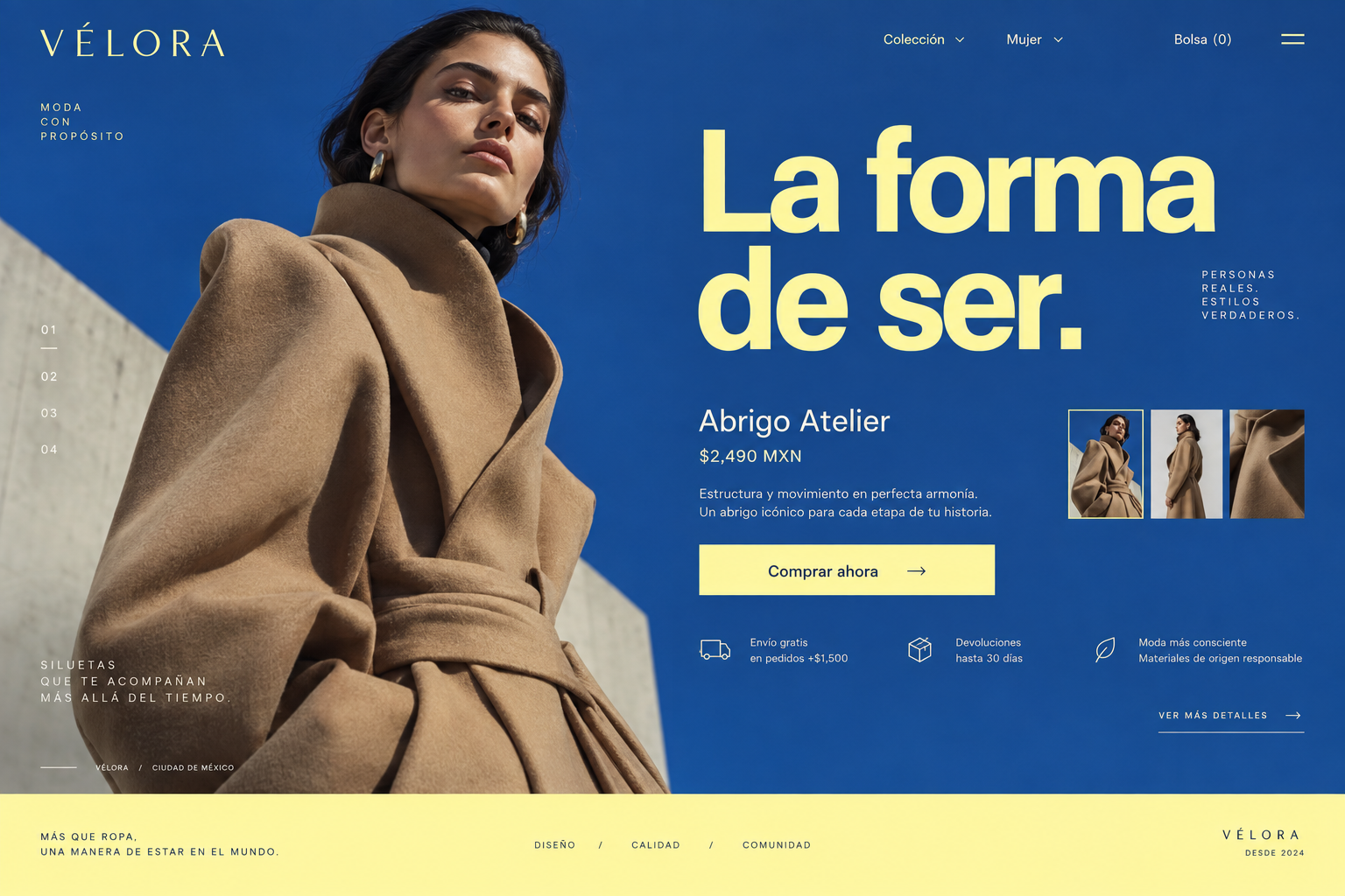 VÉLORA: diseño conceptual de e-commerce / moda, marca ficticia